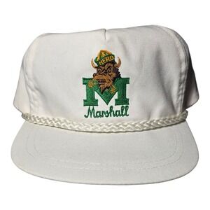 Vintage Marshall Thundering Herd Snapback Hat White Green Rope Cap La Mode